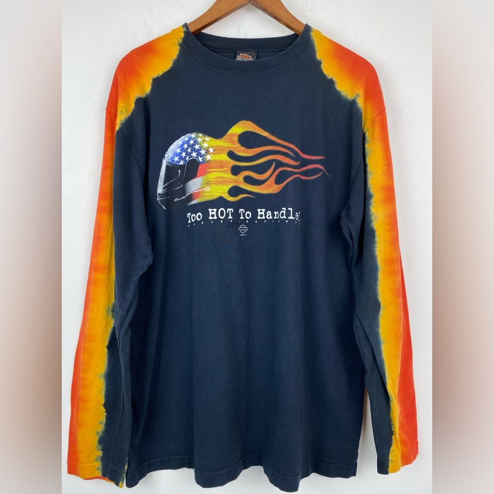 Vintage Harley-Davidson Sz Large Tie Dye Too Hot To Handle Long Sleeve T-Shirt